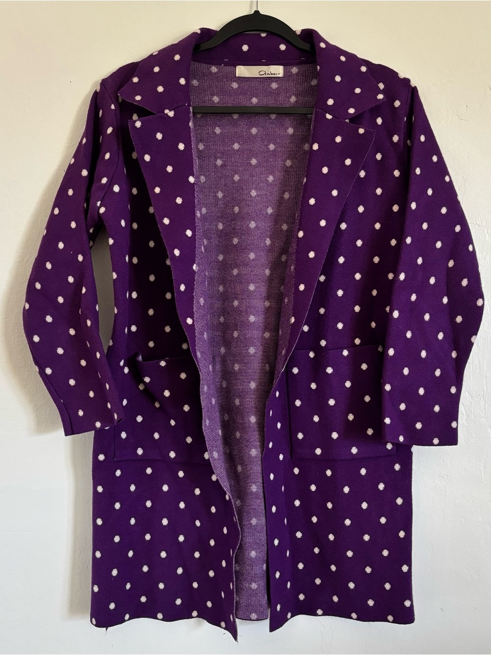 Anboer Purple Polka-Dot Open-Front Knit Cardigan